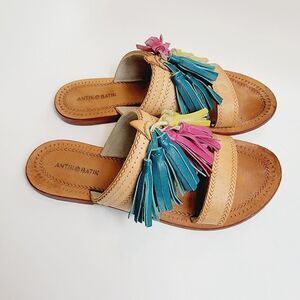 Antik Batik Youri Green Pink Yellow Tassled Sandals Size 39 Size 8.5 Bin2